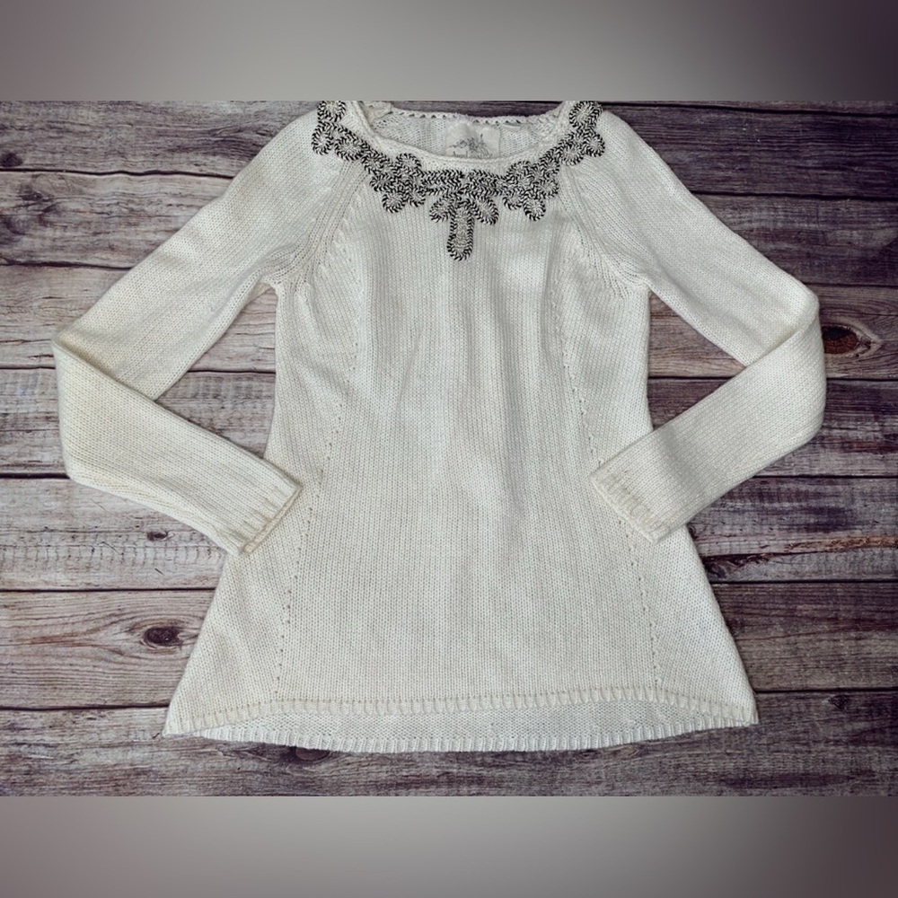 Angel of the North Anthropologie White Ivory Sweater Wool Mohair Blend Small.